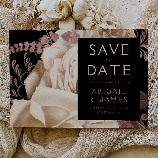 Dunkle florale Elfenbein-Rose Gold Hochzeit speich Folieneinladung