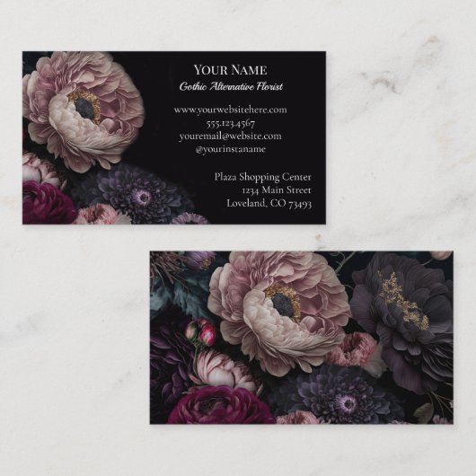 Dunkle Florale Gothic Alternative Florist Visitenkarte (Vorne/Hinten)