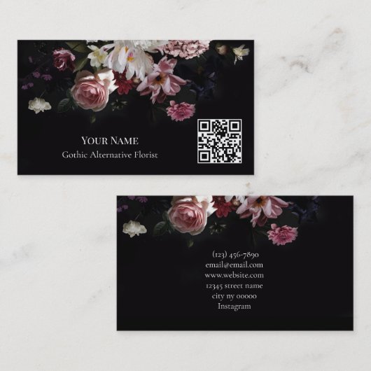 Dunkle Florale Gothic Alternative Florist Visitenkarte (Vorne/Hinten)