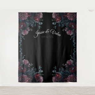 Dunkle florale Hochzeit Gothic Schwarz Elegant Wandteppich