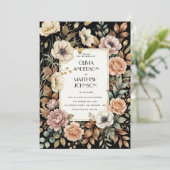 Dunkle Florale Hochzeitseinladungsvorlage Einladung (Stehend Vorderseite)