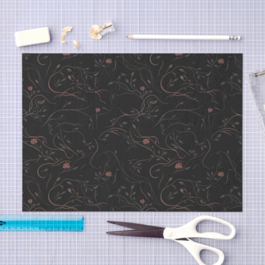 Dunkle Florale Linienkunst-Tissue-Papier Seidenpapier (Handwerk)
