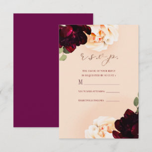 Dunkle Florale Marsala Pfirsich Rosen Gold Antwort Einladung