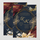 Dunkle Florale Monogramm-Abend-Einladung | Marineb Einladung (Vorne/Hinten)