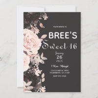 Dunkle Florale Röte Pink Holzkohle Grau Sweet 16
