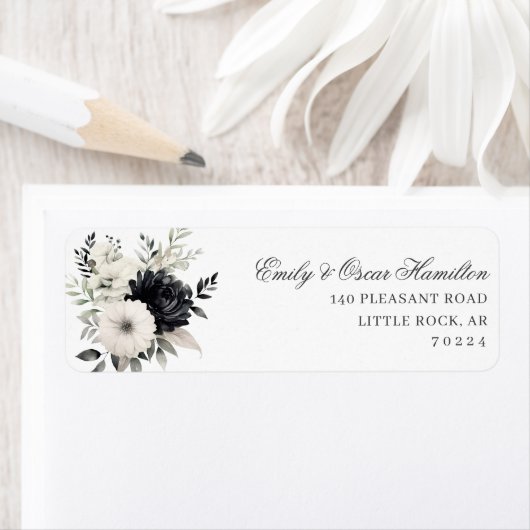 Dunkle Florale Schwarz & Creme Boho Rücksendeadres (Insitu)