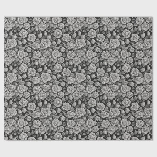 Dunkle Florale Schwarze Graue Rosen Ästhetik Geschenkpapier (Flach)