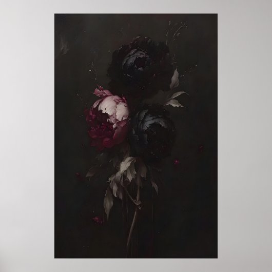 Dunkle Florale Stillleben-Malerei Düstere Pfingstr Poster (Vorne)