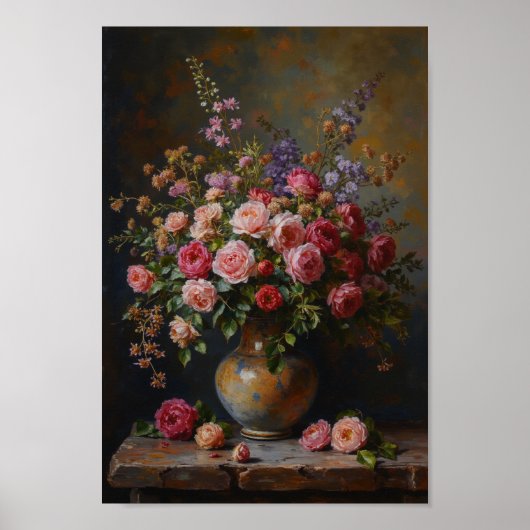 Dunkle florale Stillleben Vintage-Wandkunst Poster (Vorne)
