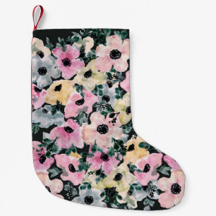 Dunkle florale Wasserfarbe: schöner Druck. Kleiner Weihnachtsstrumpf