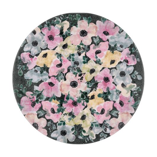 Dunkle florale Wasserfarbe: schöner Druck. Schneidebrett (Vorderseite)