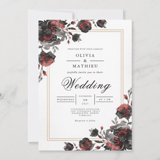 Dunkle Florrahmen Romance Wedding Einladung (Vorderseite)