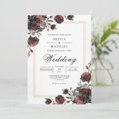 Dunkle Florrahmen Romance Wedding Einladung (Stehend Vorderseite)