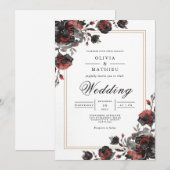 Dunkle Florrahmen Romance Wedding Einladung (Vorne/Hinten)