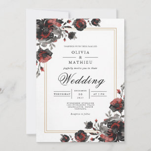 Dunkle Florrahmen Romance Wedding Einladung
