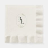 Dunkle Forest Green Ecru Floral Monogram Wedding Serviette (Vorderseite)