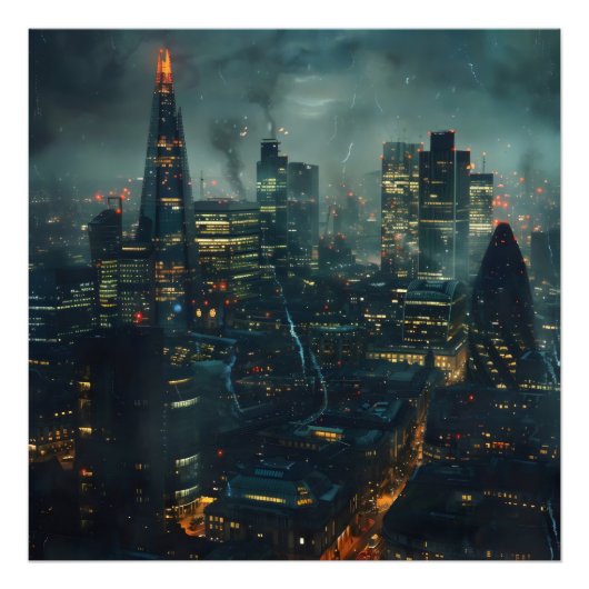 Dunkle Futuristische Stormy City Fotodruck (Vorne)