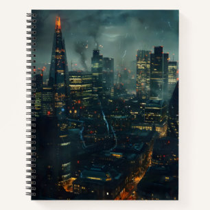 Dunkle Futuristische Stormy City Notizblock