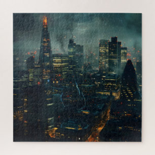 Dunkle Futuristische Stormy City Puzzle