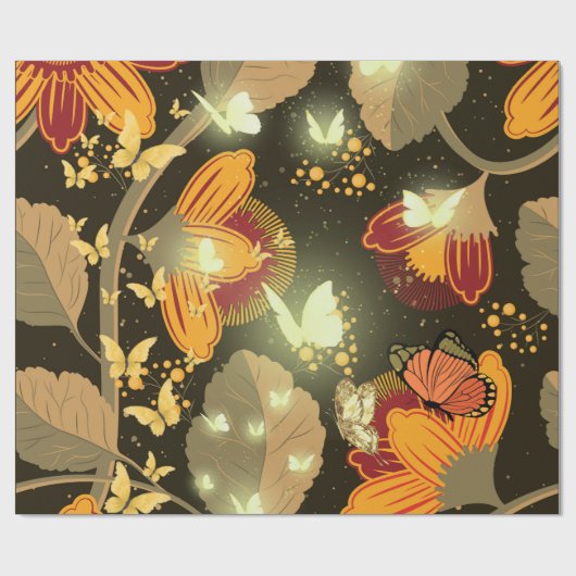 Dunkle Garden-Blume und Lighten Butterfliegen Geschenkpapier (Flach)