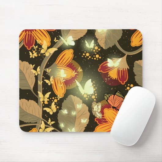 Dunkle Gartenblumen und hellen Schmetterlinge Mousepad (Mit Mouse)
