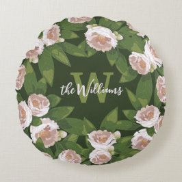 Dunkle Gartenharmonie: Kamelien und Grünanlagen Rundes Kissen