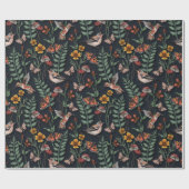 Dunkle Gartenvögel und Schmetterlinge Geschenkpapier (Flach)