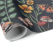 Dunkle Gartenvögel und Schmetterlinge Geschenkpapier (Rolleneckpunkt)