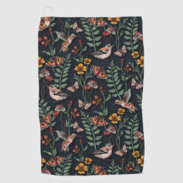 Dunkle Gartenvögel und Schmetterlinge Golfhandtuch