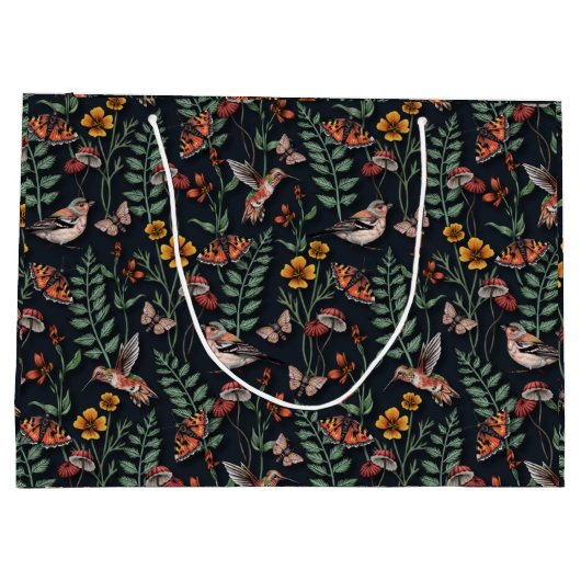 Dunkle Gartenvögel und Schmetterlinge Große Geschenktüte (Rückseite)