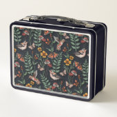 Dunkle Gartenvögel und Schmetterlinge Metall Brotdose (Rückseite)