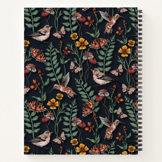 Dunkle Gartenvögel und Schmetterlinge Notizblock (Rückseite)
