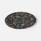 Dunkle Gartenvögel und Schmetterlinge Pappteller (Schrägansicht)