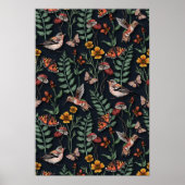 Dunkle Gartenvögel und Schmetterlinge Poster (Vorne)