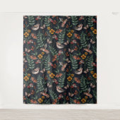 Dunkle Gartenvögel und Schmetterlinge Wandteppich (Vorderseite)