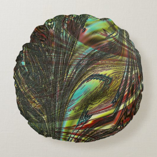 Dunkle gekreuzte Pfauenfedern Rundes Kissen (Vorderseite)