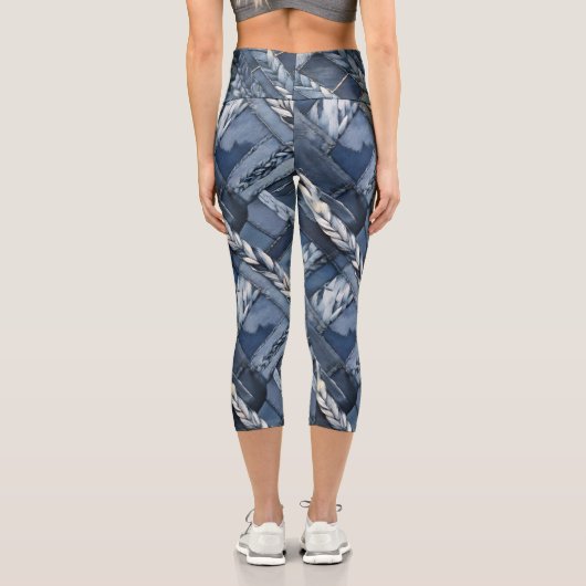 Dunkle gestörte Denim Patchwork und Braids Capri Leggings (Rückseite)