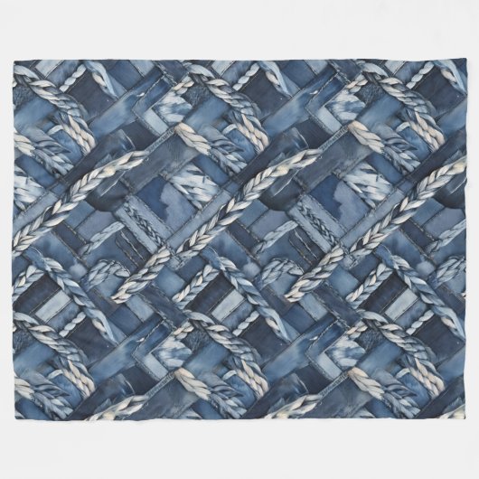 Dunkle gestörte Denim Patchwork und Braids Fleecedecke (Vorderseite (Horizontal))