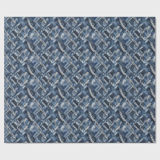 Dunkle gestörte Denim Patchwork und Braids Geschenkpapier (Flach)