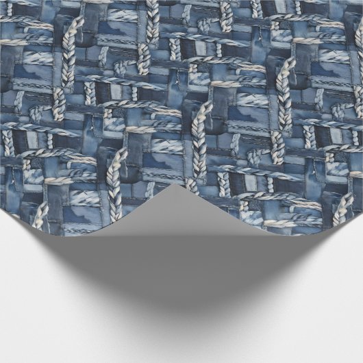 Dunkle gestörte Denim Patchwork und Braids Geschenkpapier (Ecke)