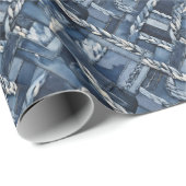 Dunkle gestörte Denim Patchwork und Braids Geschenkpapier (Rolleneckpunkt)