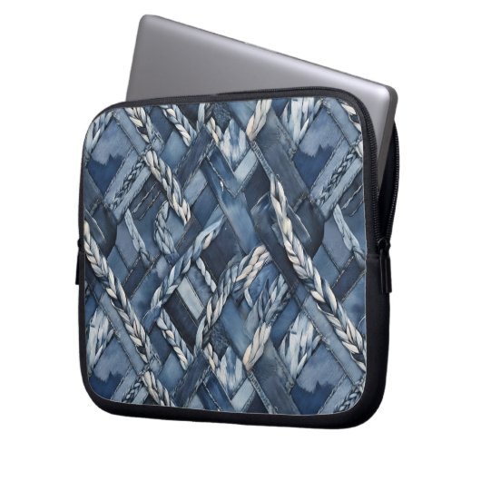 Dunkle gestörte Denim Patchwork und Braids Laptopschutzhülle (Vorderseite Links)