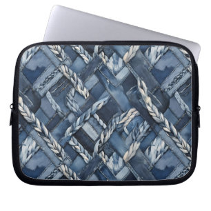 Dunkle gestörte Denim Patchwork und Braids Laptopschutzhülle