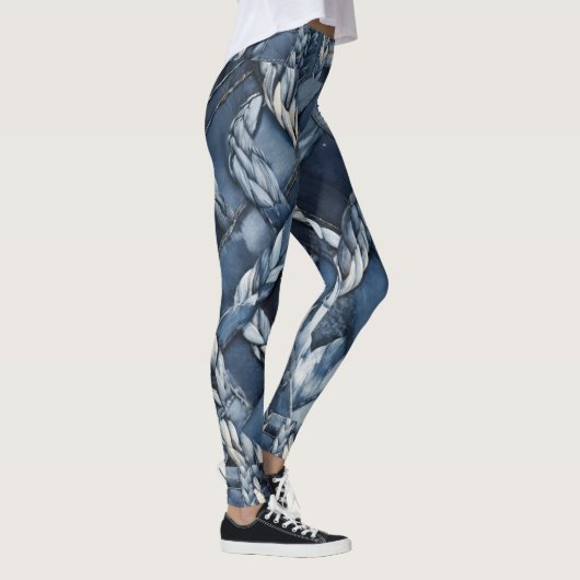 Dunkle gestörte Denim Patchwork und Braids Leggings (Rechts)