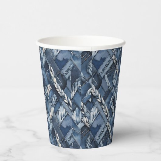 Dunkle gestörte Denim Patchwork und Braids Pappbecher (Rechts)