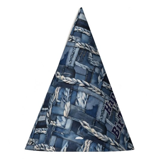 Dunkle gestörte Denim Patchwork und Braids Partyhütchen (Links)