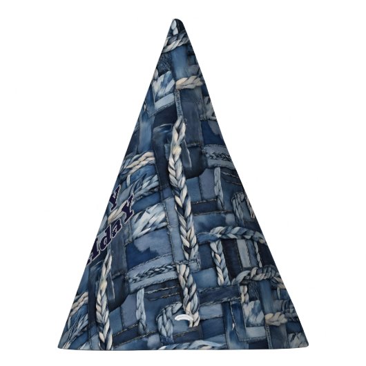 Dunkle gestörte Denim Patchwork und Braids Partyhütchen (Rechts)