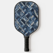 Dunkle gestörte Denim Patchwork und Braids Pickleball Schläger (Vorderseite)