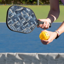 Dunkle gestörte Denim Patchwork und Braids Pickleball Schläger