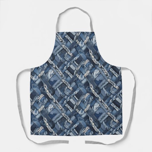 Dunkle gestörte Denim Patchwork und Braids Schürze (Vorderseite)